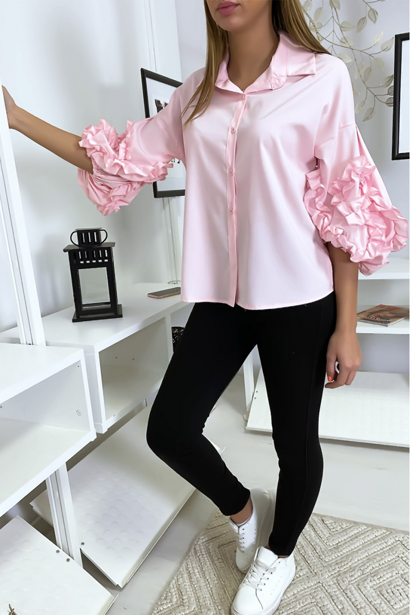 Pink shirt with loose ruffle sleeves - 6