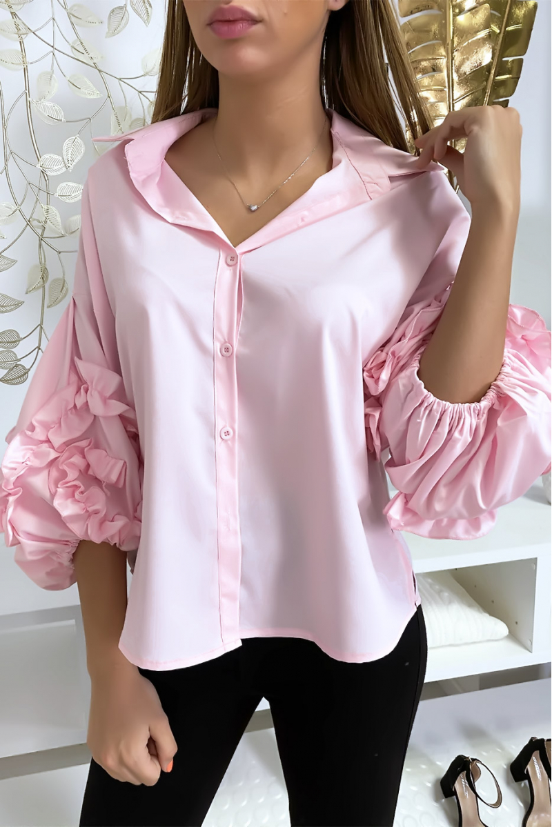 Pink shirt with loose ruffle sleeves - 1