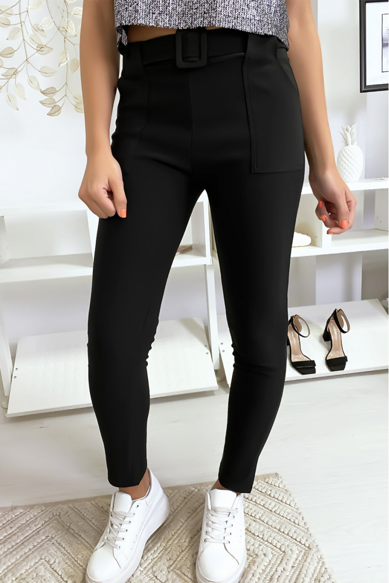 Zwarte slanke broek met zak en riem - 1
