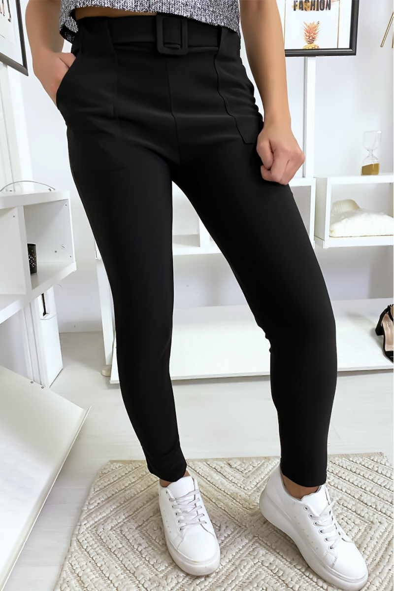 Black slim pants with pocket and belt - 2