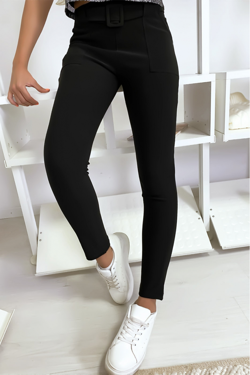 Black slim pants with pocket and belt - 4