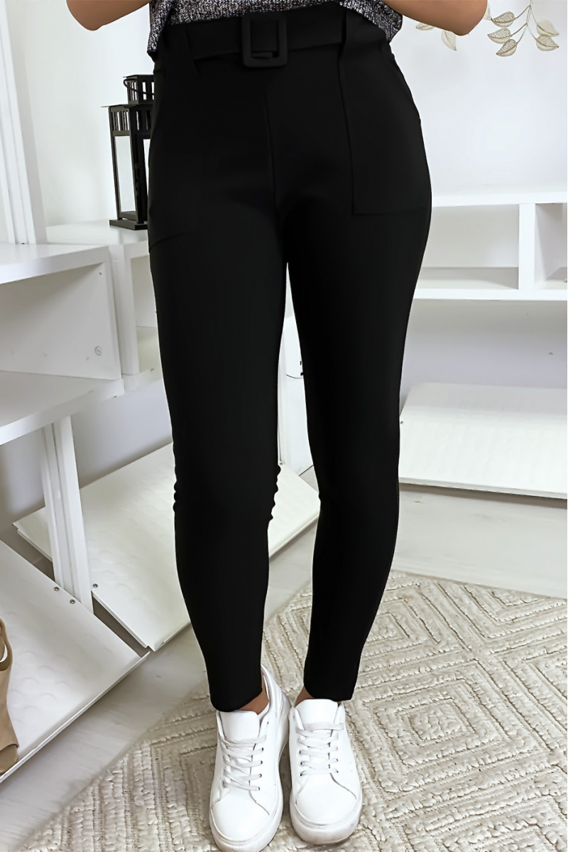 Black slim pants with pocket and belt - 8