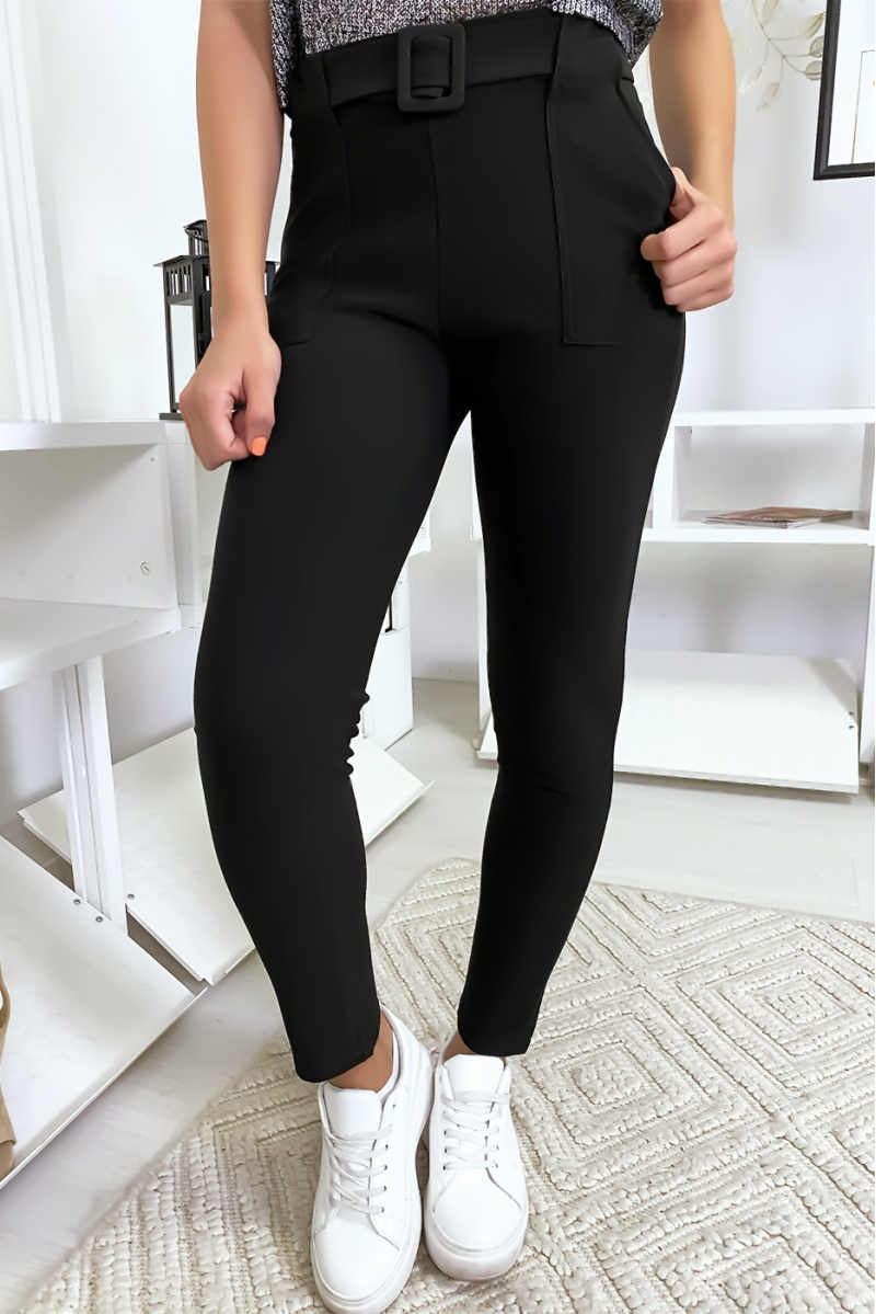 Black slim pants with pocket and belt - 7