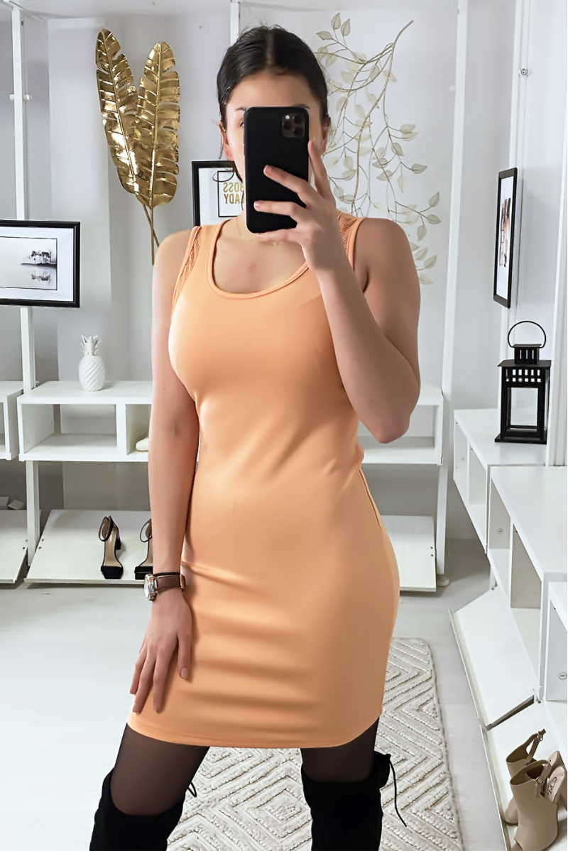 Bodycon dress in orange with fishnet straps and back closure - 4