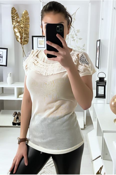 Top beige à détails sur épaules - 2
