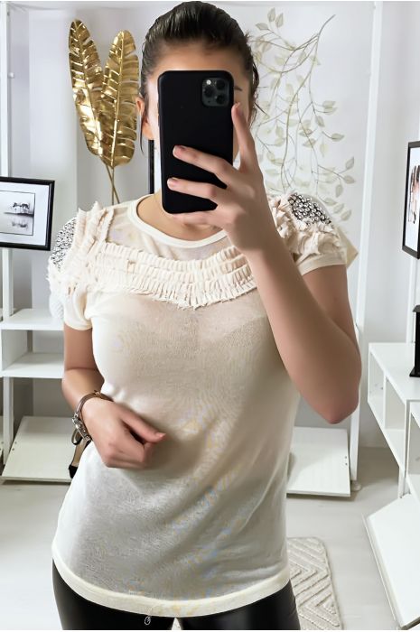 Top beige à détails sur épaules - 4