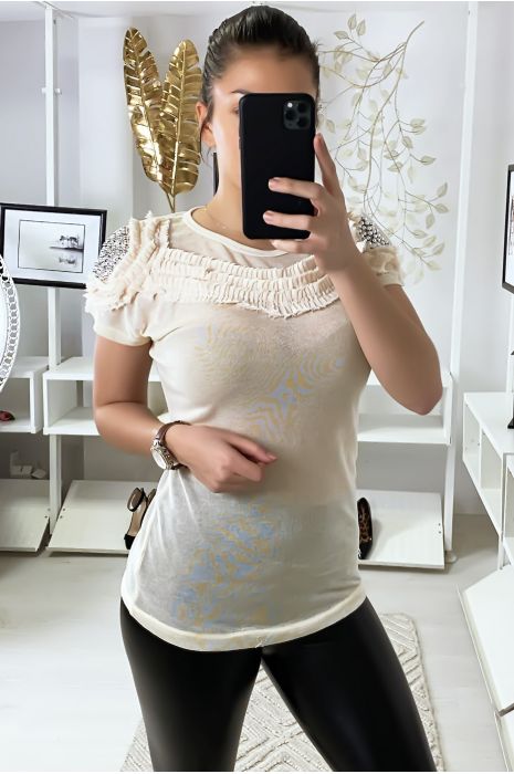 Top beige à détails sur épaules - 1