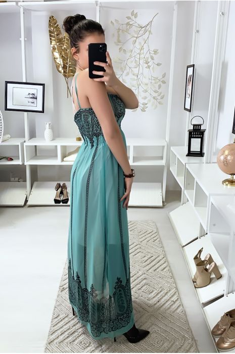 Robe longue turquoise légère - 3