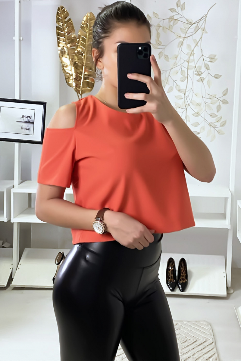 Coral off-the-shoulder crop top with back closure F 2275 - 1