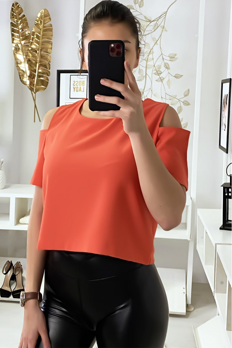 Coral off-the-shoulder crop top with back closure F 2275 - 2