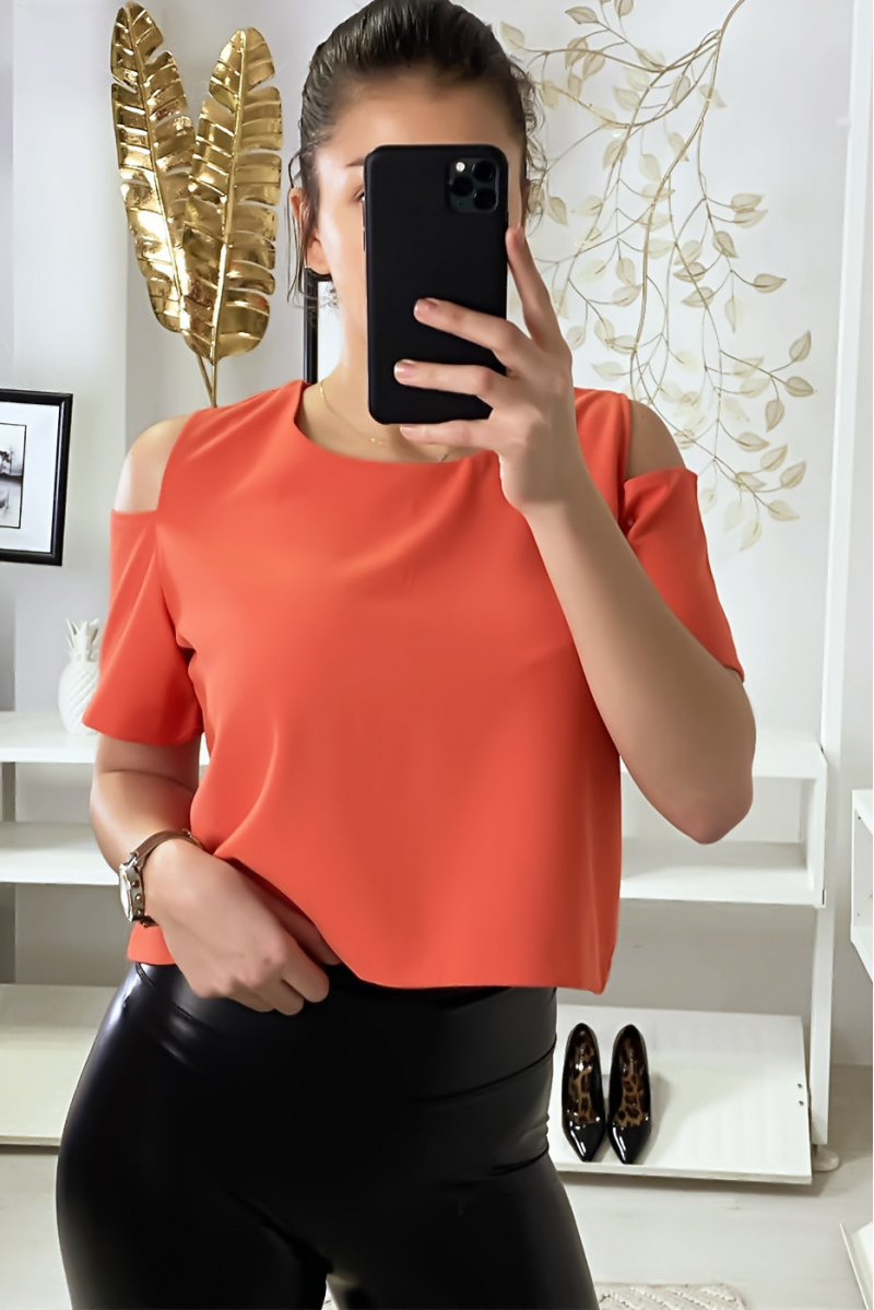 Coral off-the-shoulder crop top with back closure F 2275 - 3