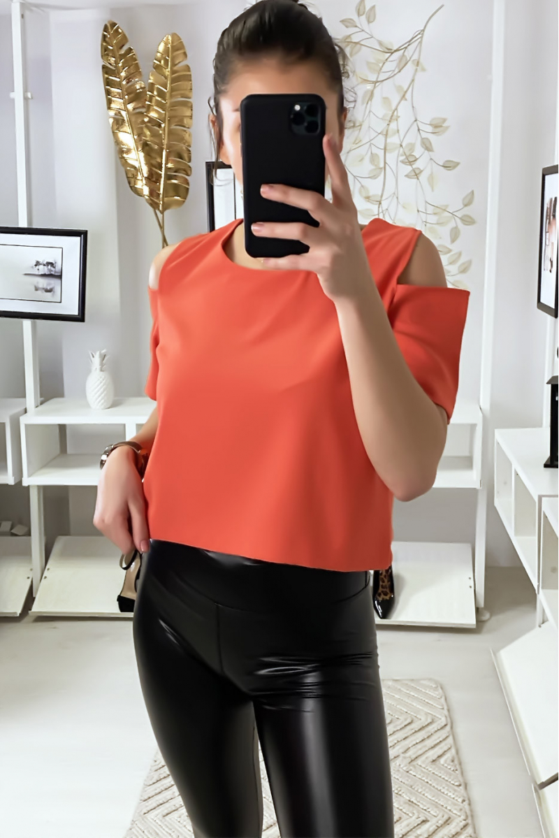 Coral off-the-shoulder crop top with back closure F 2275 - 5