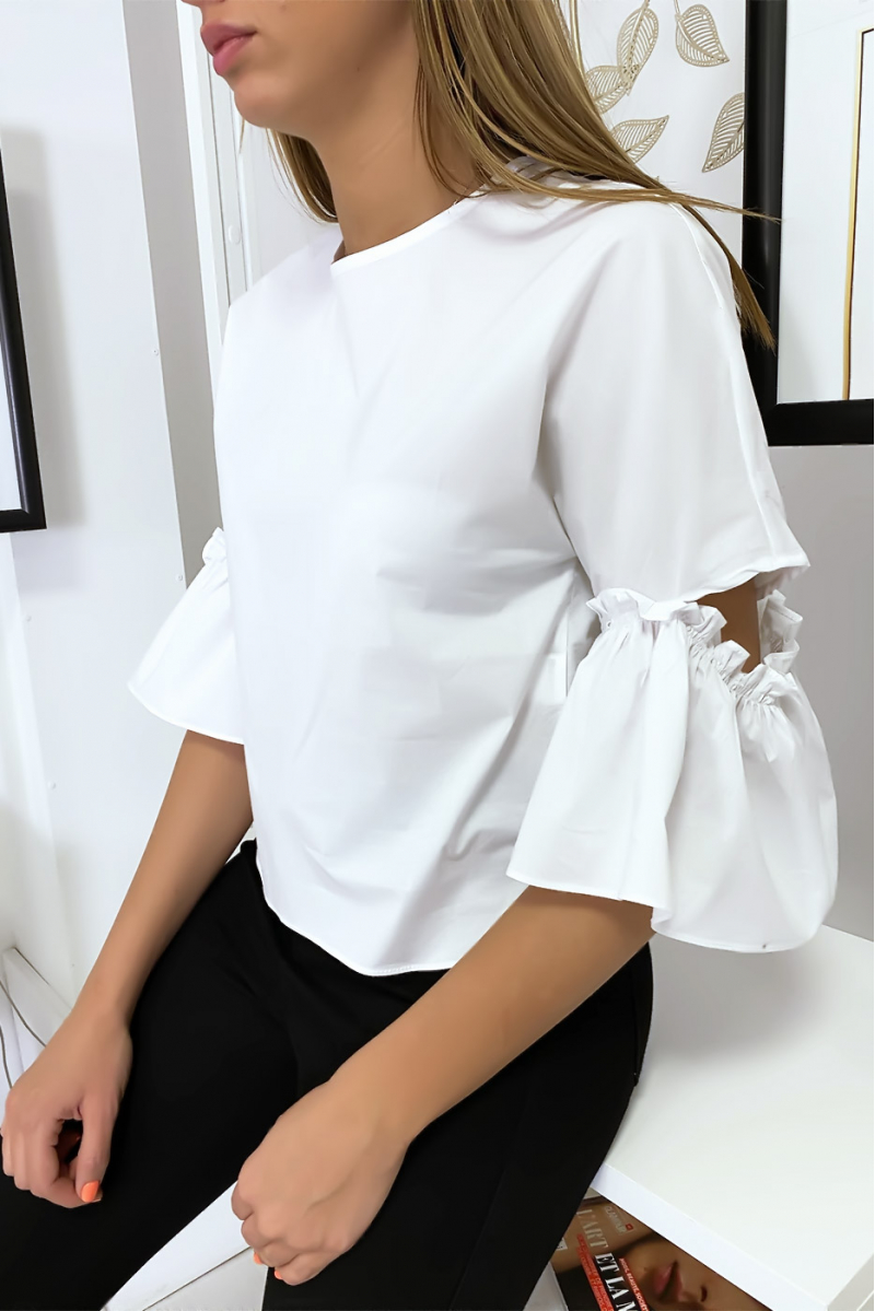 White blouse with flying sleeves and pretty little bow - 3