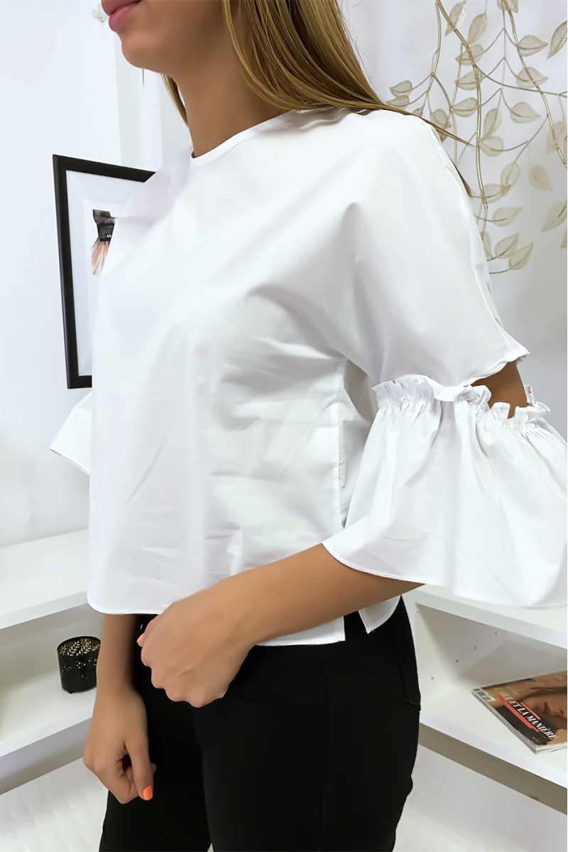 White blouse with flying sleeves and pretty little bow - 2