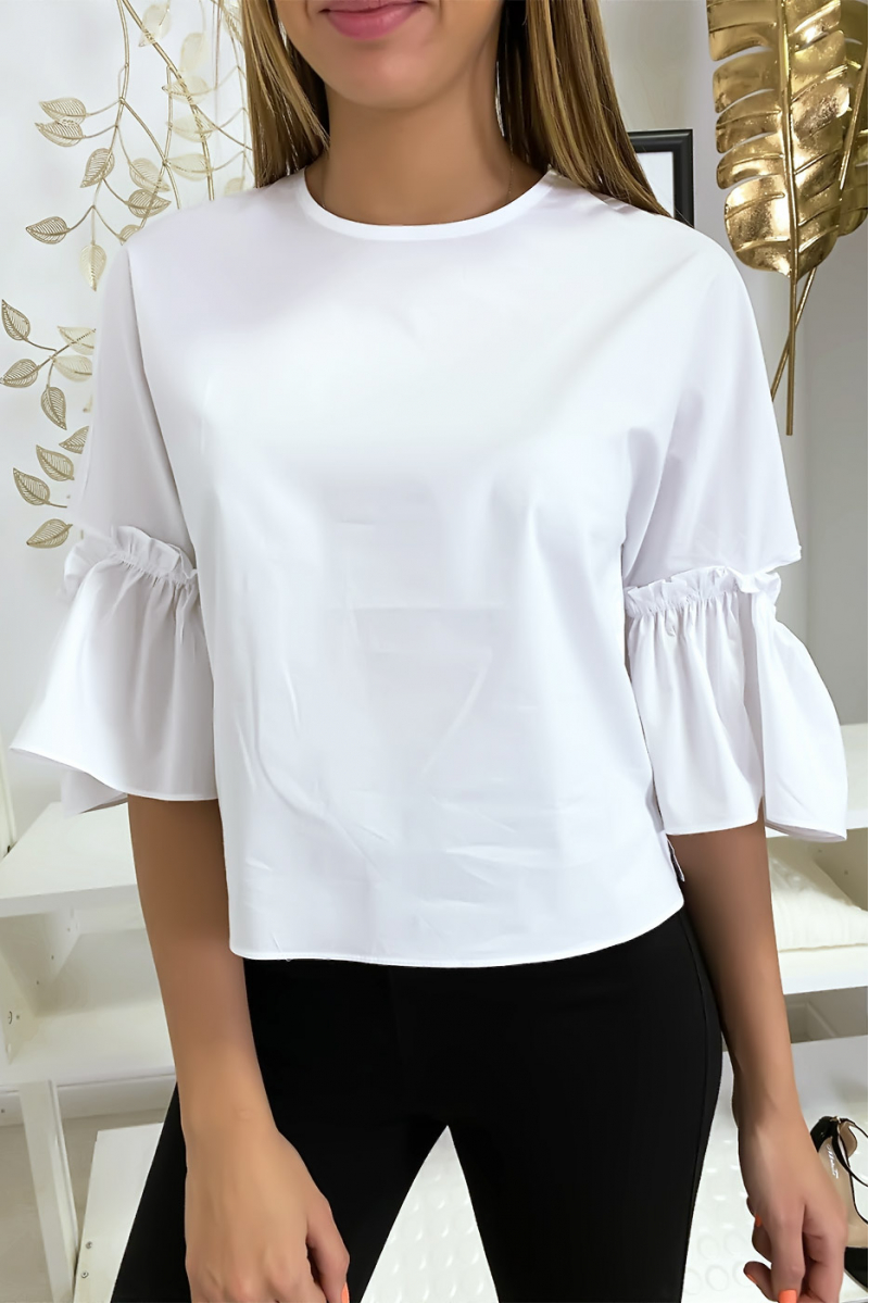 White blouse with flying sleeves and pretty little bow - 1