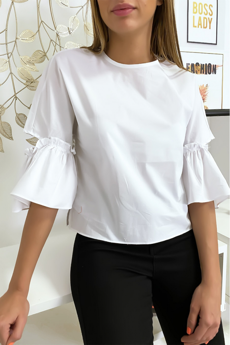 White blouse with flying sleeves and pretty little bow - 4