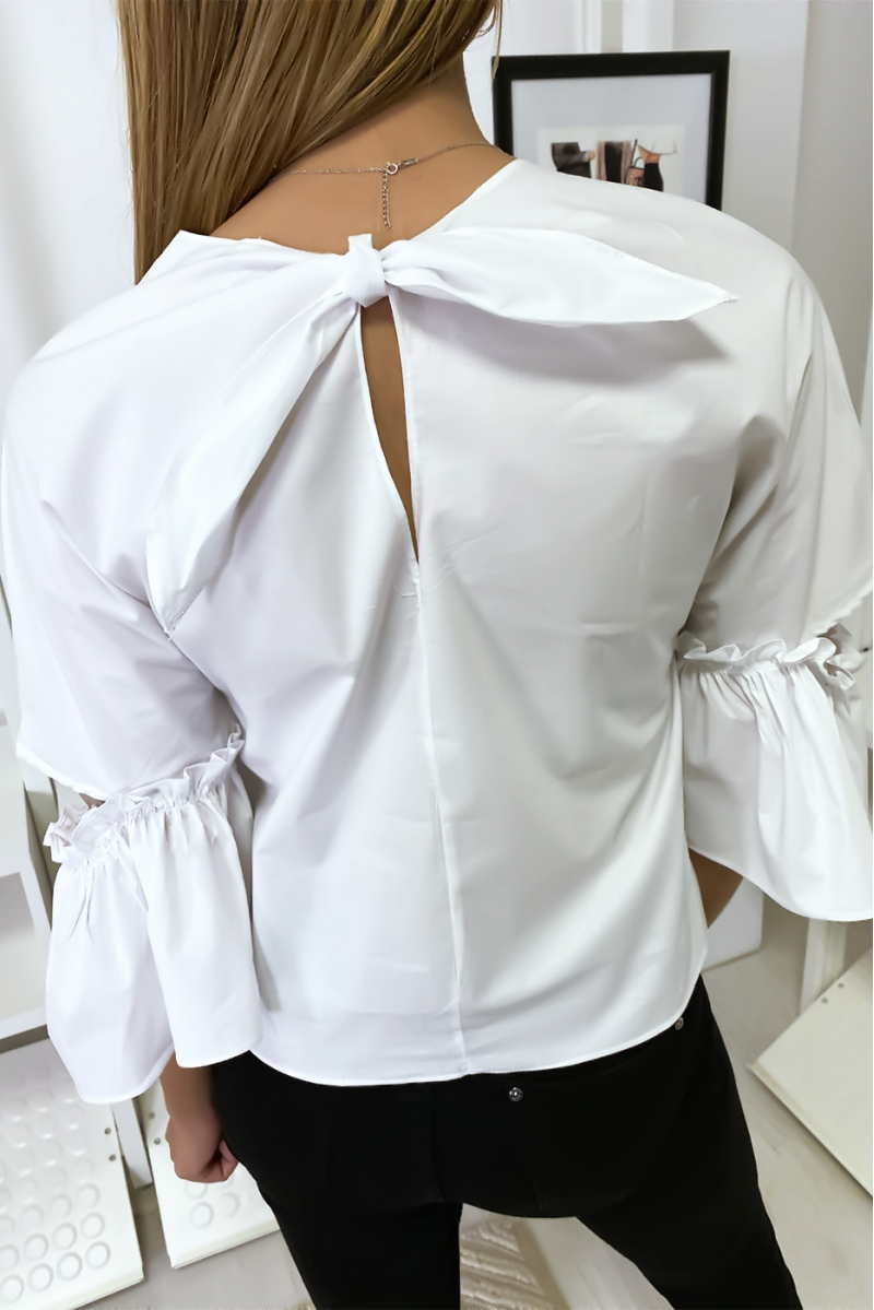 White blouse with flying sleeves and pretty little bow - 7