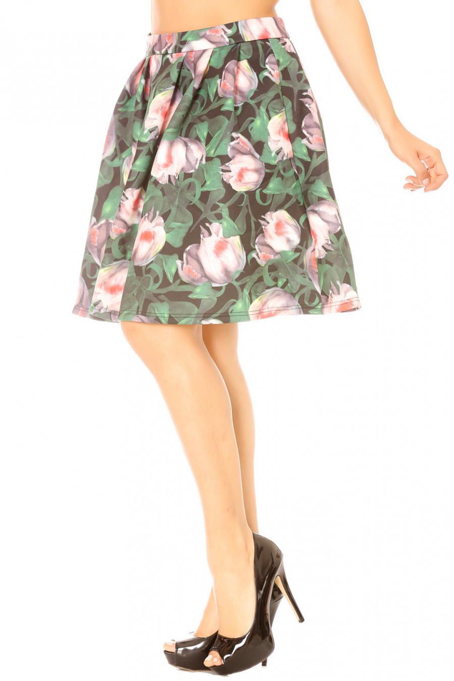 Jupe patineuse à plis noir évasée. Femme F128 - 3