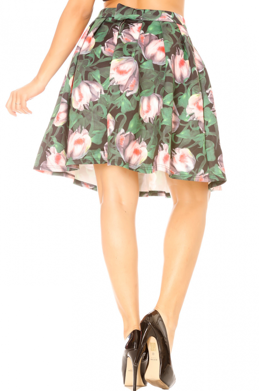 Jupe patineuse à plis noir évasée. Femme F128 - 4