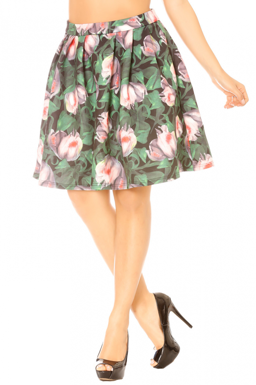 Jupe patineuse à plis noir évasée. Femme F128 - 6