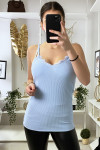 Turquoise geribbelde tanktop met kant bij buste en rug