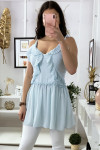 Blue crepe tunic with suspender and frills