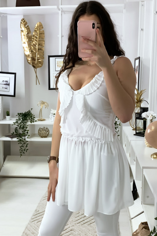 White crepe tunic with suspender and frills - 6
