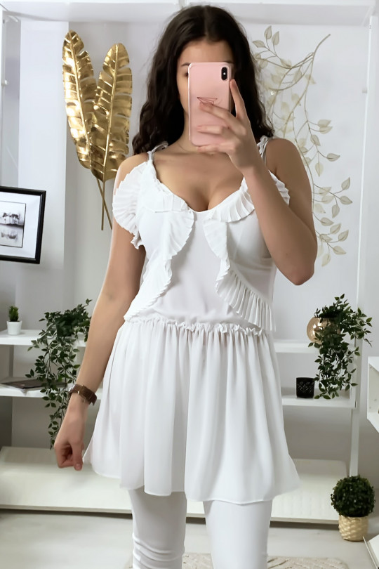White crepe tunic with suspender and frills - 7