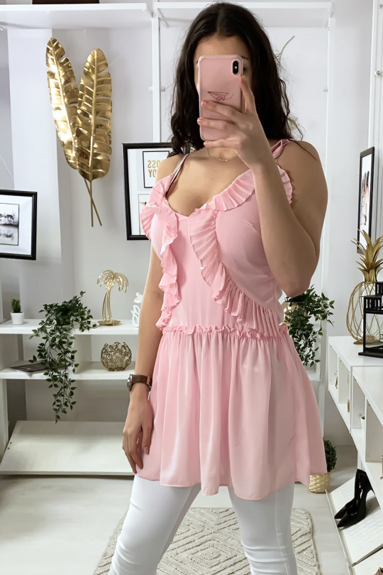 Pink crepe tunic with suspender and frills - 6