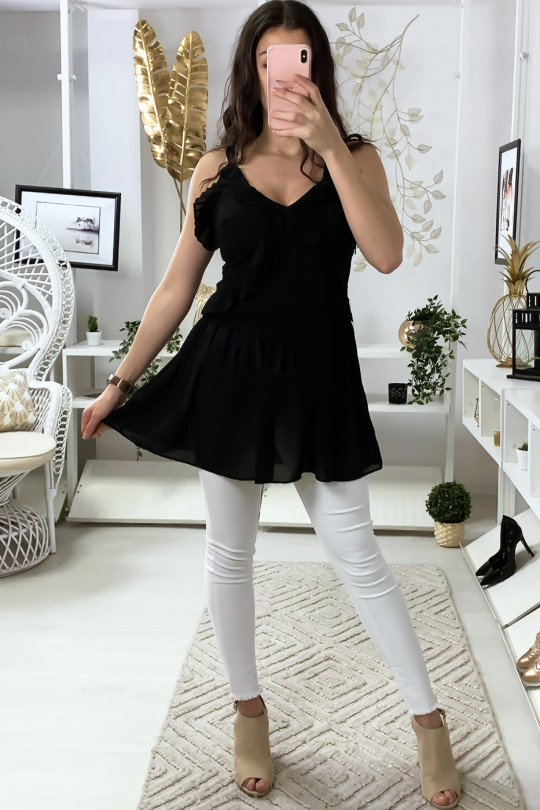 Black crepe tunic with suspender and frills - 1