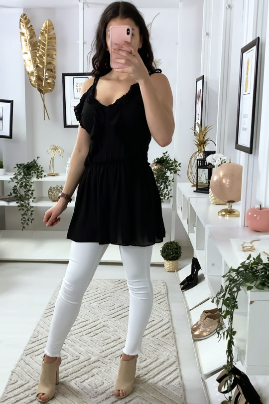 Black crepe tunic with suspender and frills - 2