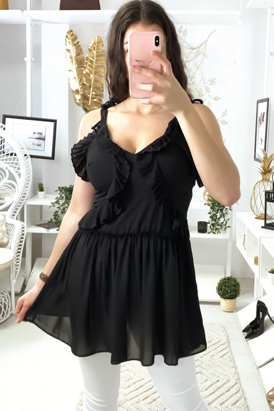 Black crepe tunic with suspender and frills - 7