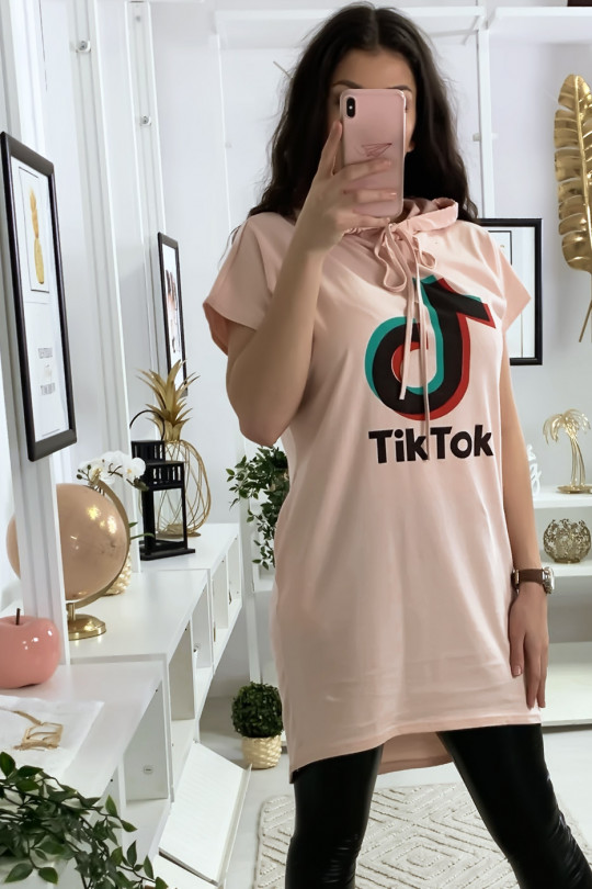 Pink hooded tunic with tik tok writing and hood - 5