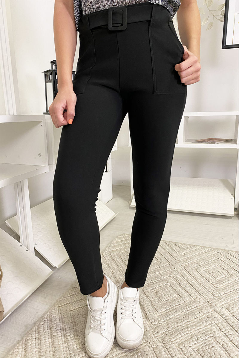 Black slim pants with pocket and belt - 10