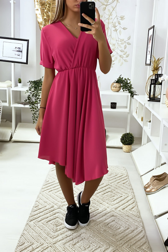 Fuchsia crossover dress with very trendy bust - 2