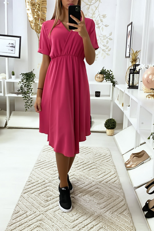 Fuchsia crossover dress with very trendy bust - 1