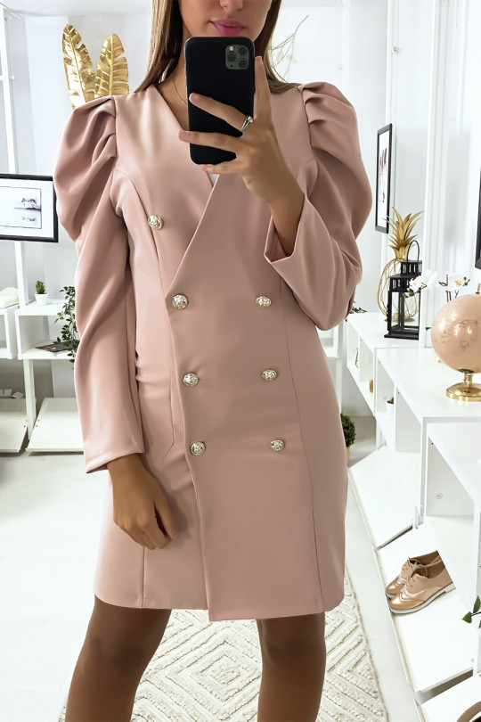 JoPie roze double-breasted jasje met gepofte schouders - 1