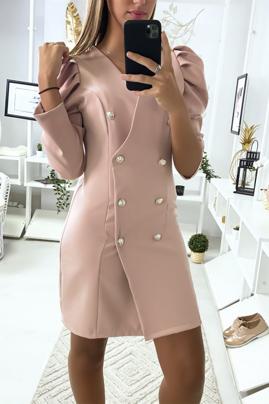 Pretty pink double-breasted jacket with puffed shoulders - 2
