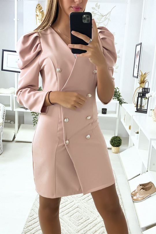 Pretty pink double-breasted jacket with puffed shoulders - 3