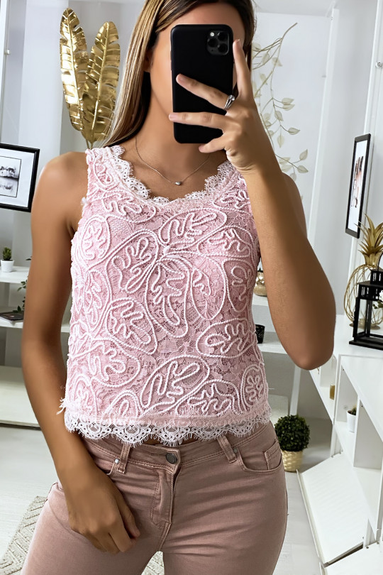 Pink lace tank top - 3
