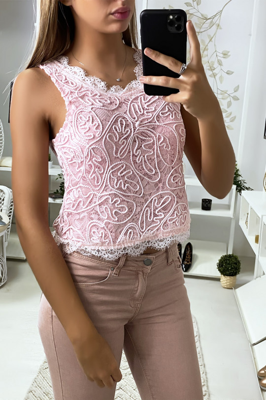 Pink lace tank top - 2