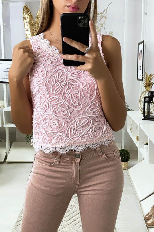 Pink lace tank top - 1