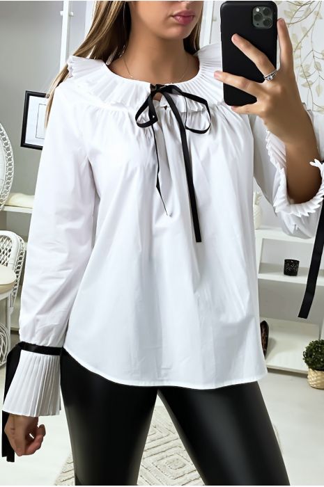 Witte blouse met geplooide kraag en mouwen - 1