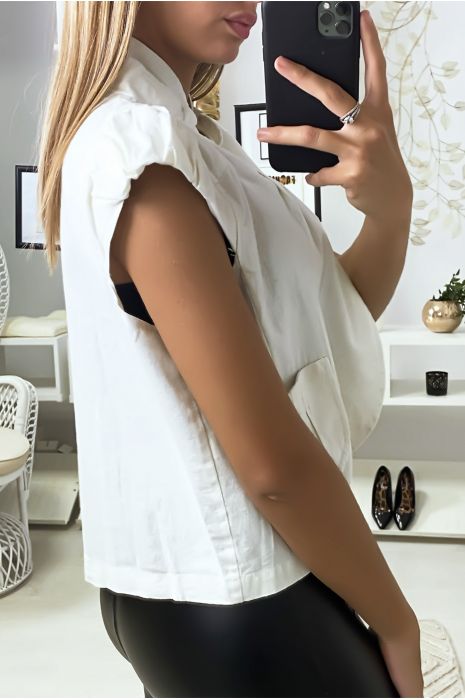 Boléro blanc en lin et coton - 4