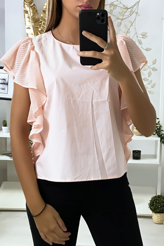 Pink blouse with tulle flounce sleeves - 1