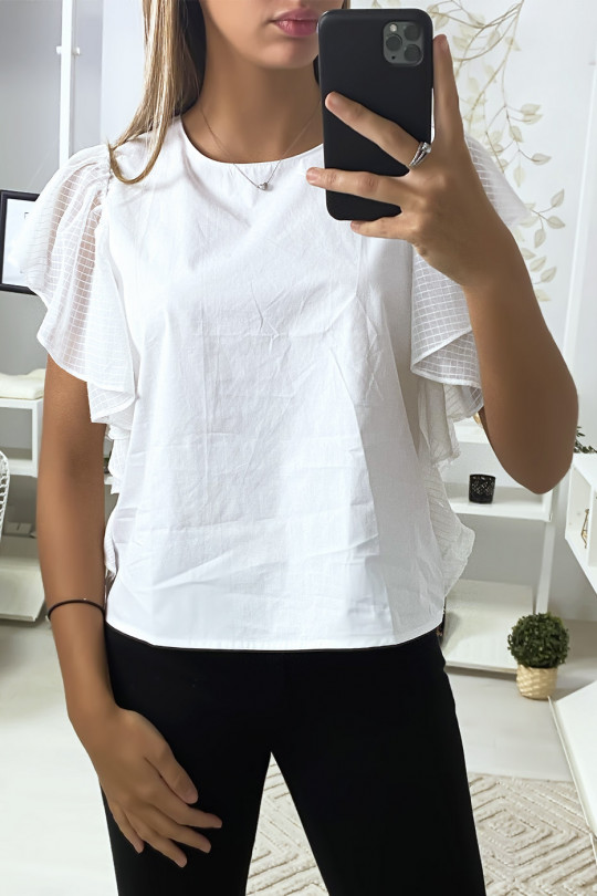 Witte blouse met tule volantmouwen - 2