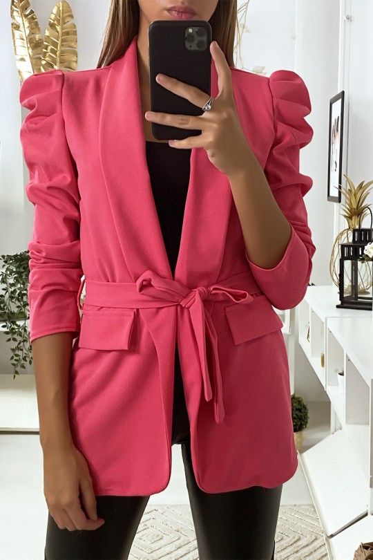 Fuchsia blazer with puffed shoulders and belt - 1