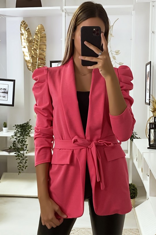 Fuchsia blazer with puffed shoulders and belt - 4