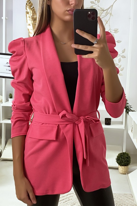 Fuchsia blazer with puffed shoulders and belt - 3
