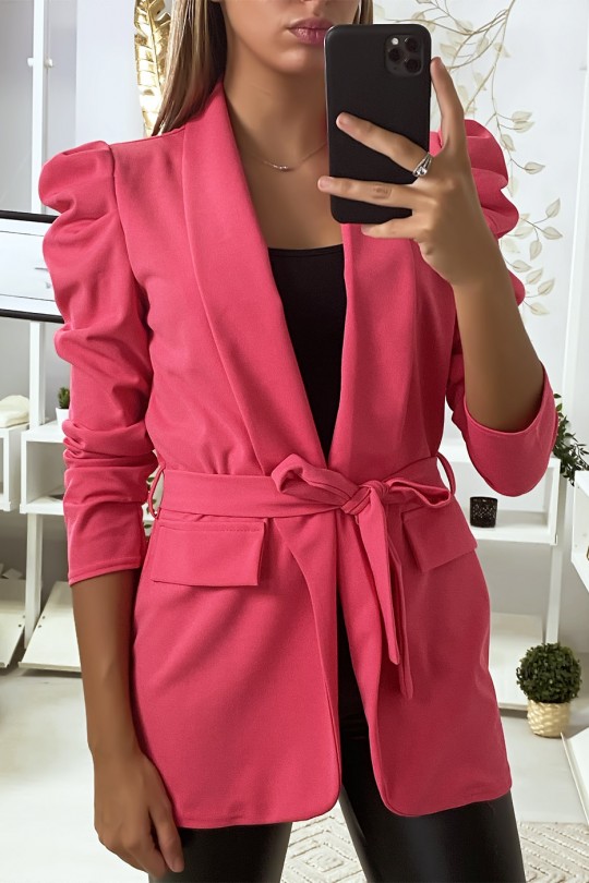 Fuchsia blazer with puffed shoulders and belt - 2
